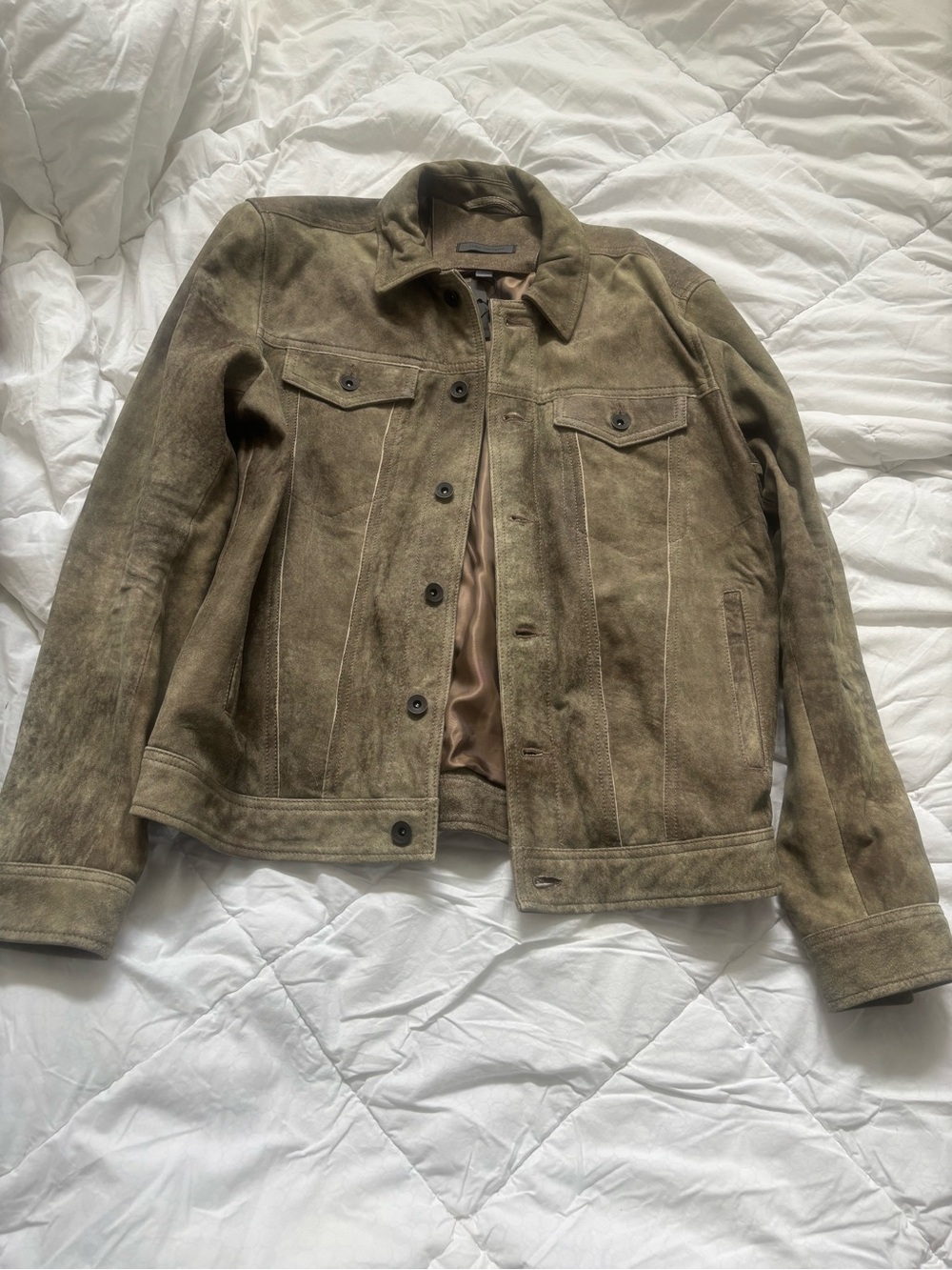 John Varvatos Men's Suede Bomber Jacket in Khaki